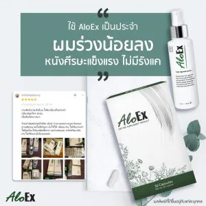 AloEx ကို ပုံမှန်သုံးတယ်၊ ဆံပင်ကျွတ်တာ လျော့သွားတယ်၊ ဦးရေပြား ခိုင်ခံ့ပြီး ဂွမ်းပိုး မရှိတော့ဘူး။